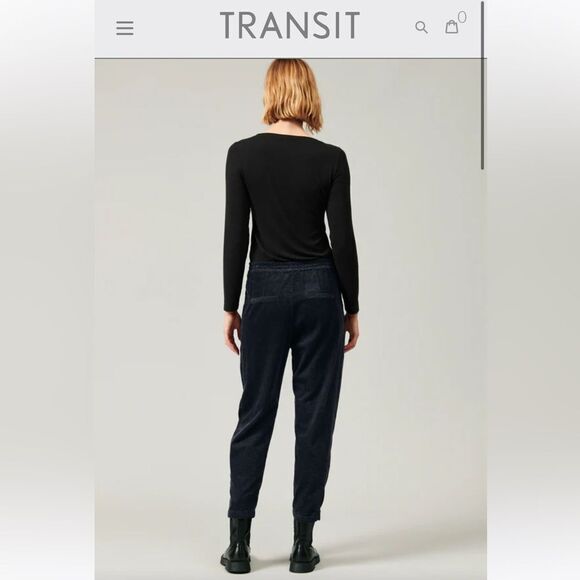 Transit Par Such Comfort fit pant with elastic waist in black corduroy - Picture 2 of 16